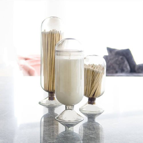 Helix Glass Match Cloche jar Bottle Factory Wholesale long matches in glass jar with striker Spiral texture glass match jar