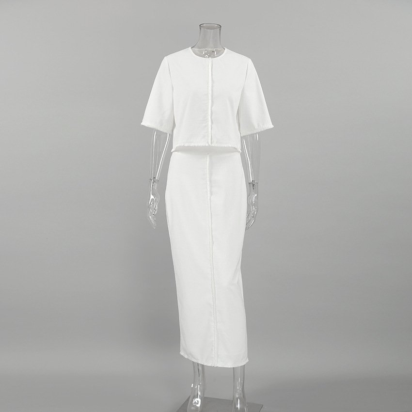 Enyami Summer Chic Cotton Linen Women 2 Piece Suits Sexy Tassels T Shirt Long Skirt Co Ord Matching Sets