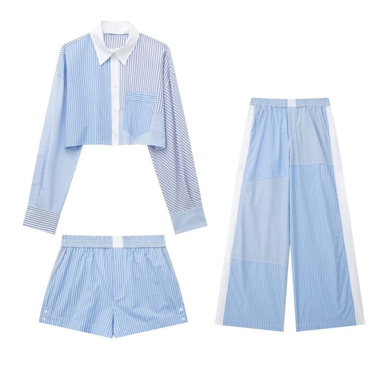 GX1278 Elegant women clothing fashion lounge wear print long sleeve crop shirt and shorts casual 2 piece pant set matching suits