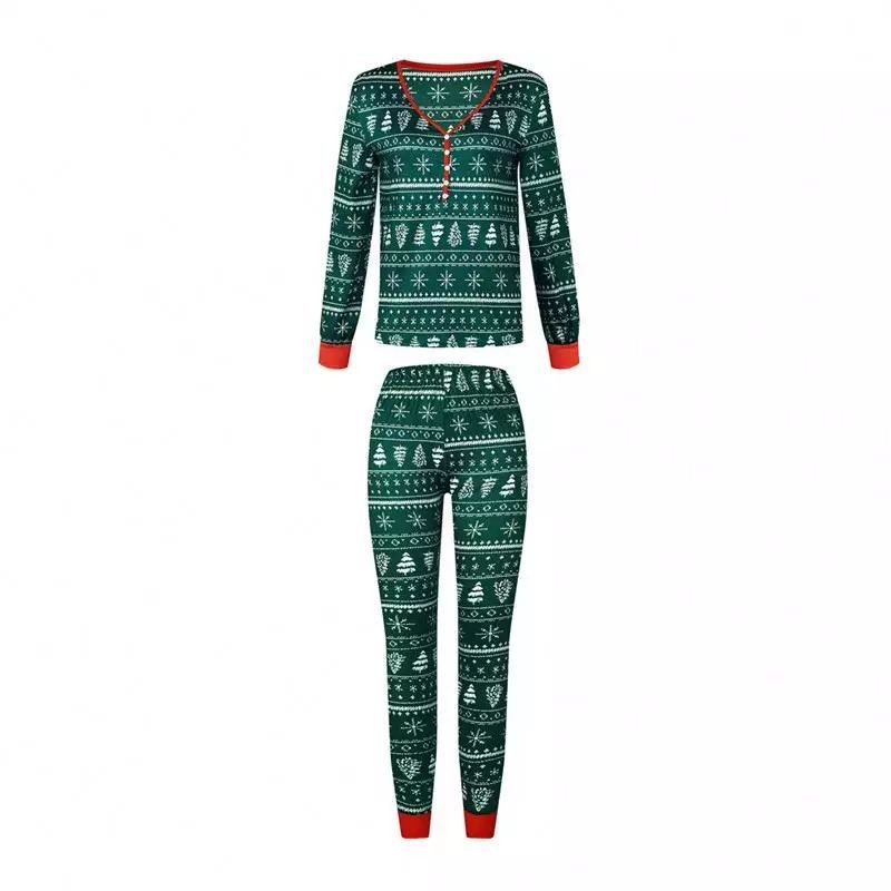 2023 Cheap Christmas Tree Pajamas Long Sleeves Matching Christmas Pajamas Print Pattern for Family Eco-friendly Crew Neck Paypal