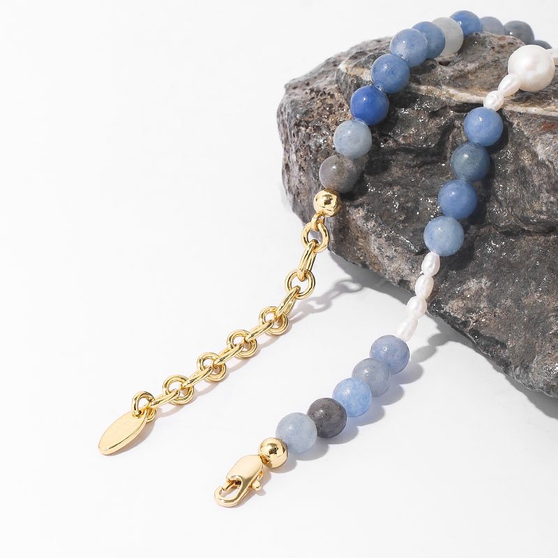Best Selling Blue Natural Stone Bead Necklace Latest Design Retro Style Neckless Vintage Pearl Necklace Luxury
