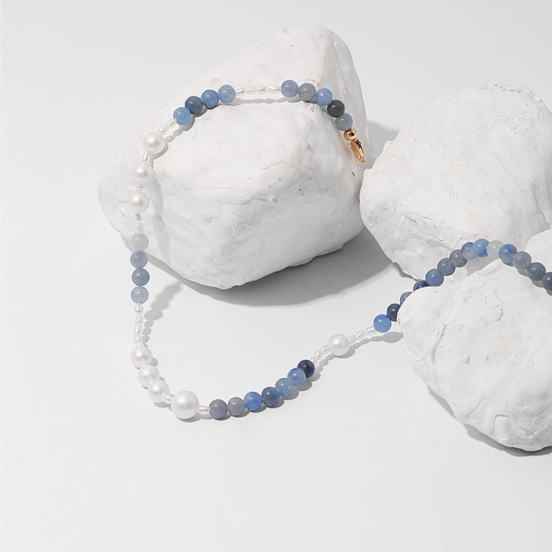 Best Selling Blue Natural Stone Bead Necklace Latest Design Retro Style Neckless Vintage Pearl Necklace Luxury