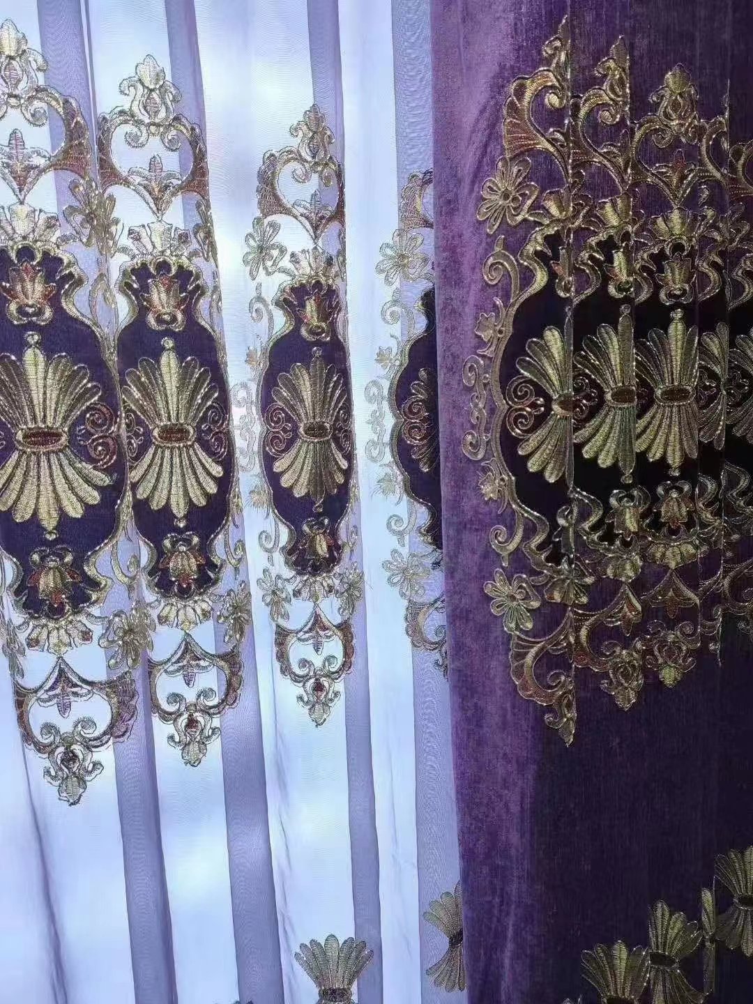 Custom European Style Luxury Chenille Embroidery Drapes With Match Sheer, Floral Embroidered Curtains For The Living Room