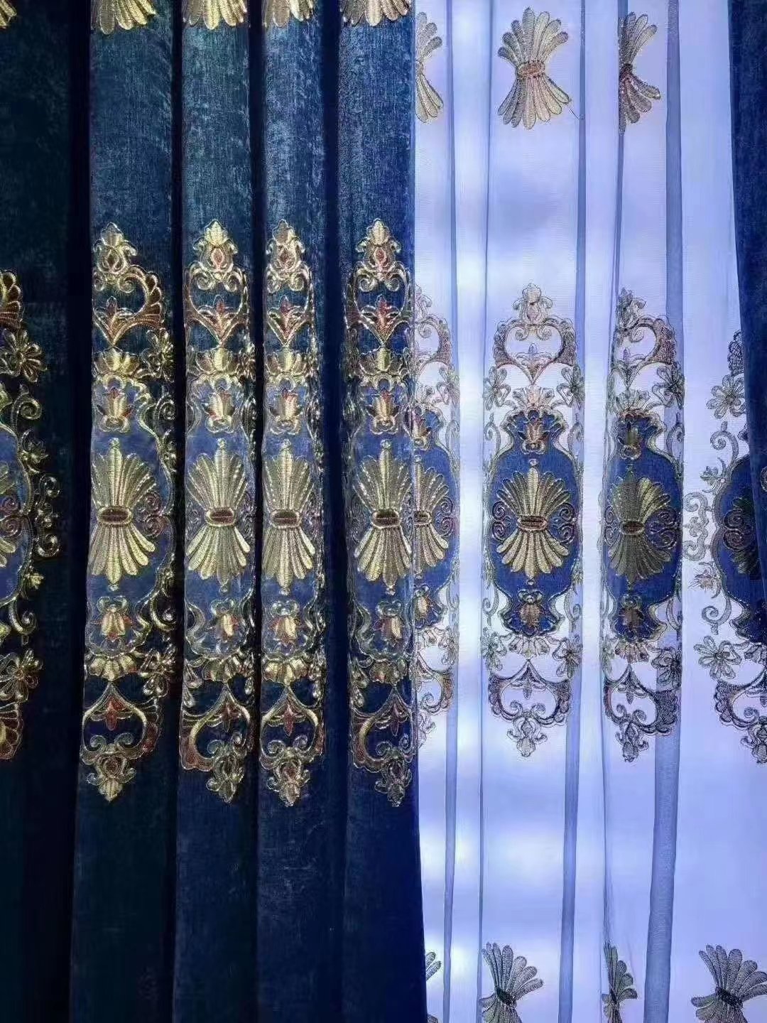 Custom European Style Luxury Chenille Embroidery Drapes With Match Sheer, Floral Embroidered Curtains For The Living Room
