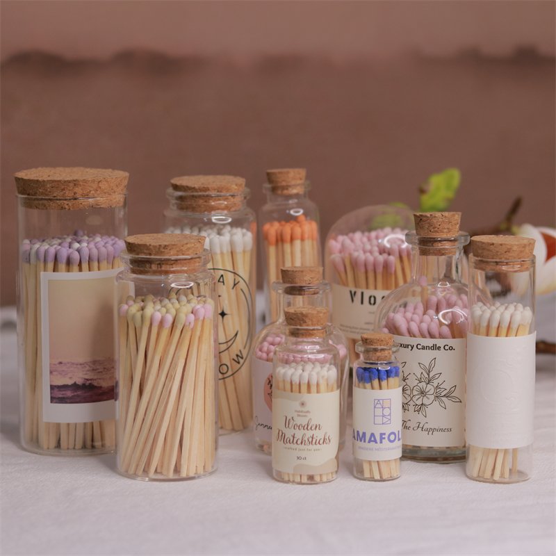 New Ins Style Aromatherapy candles safety glass bottle match customized logo advertising matches in glass bottles hotel matches
