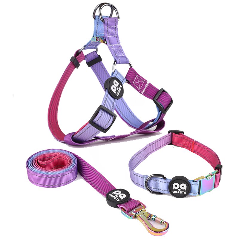 2024 hot selling custom reflective dog harness matching collar leash ombre pet chain strap para perros dog anti-pull harness