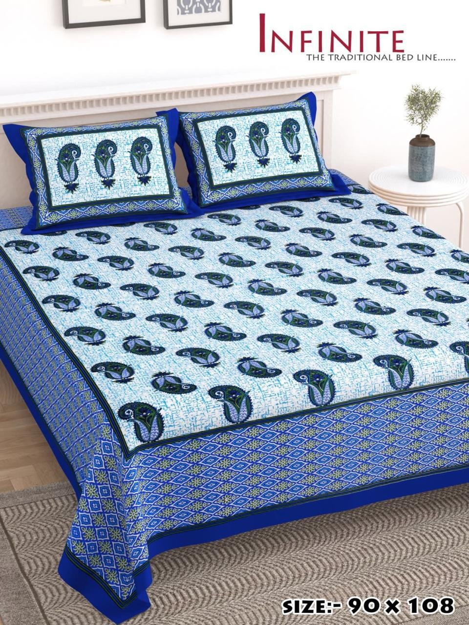 Jaipuri Cotton Printed Double Bed Bedsheet