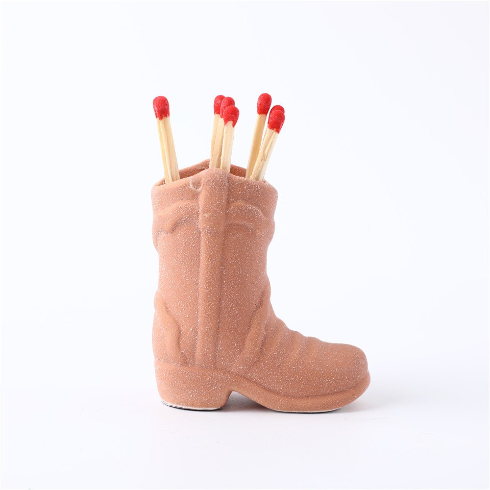 Ceramic Match Holder with Striker, Match Striker Jar Cowboy Boot Match Holder - Pink