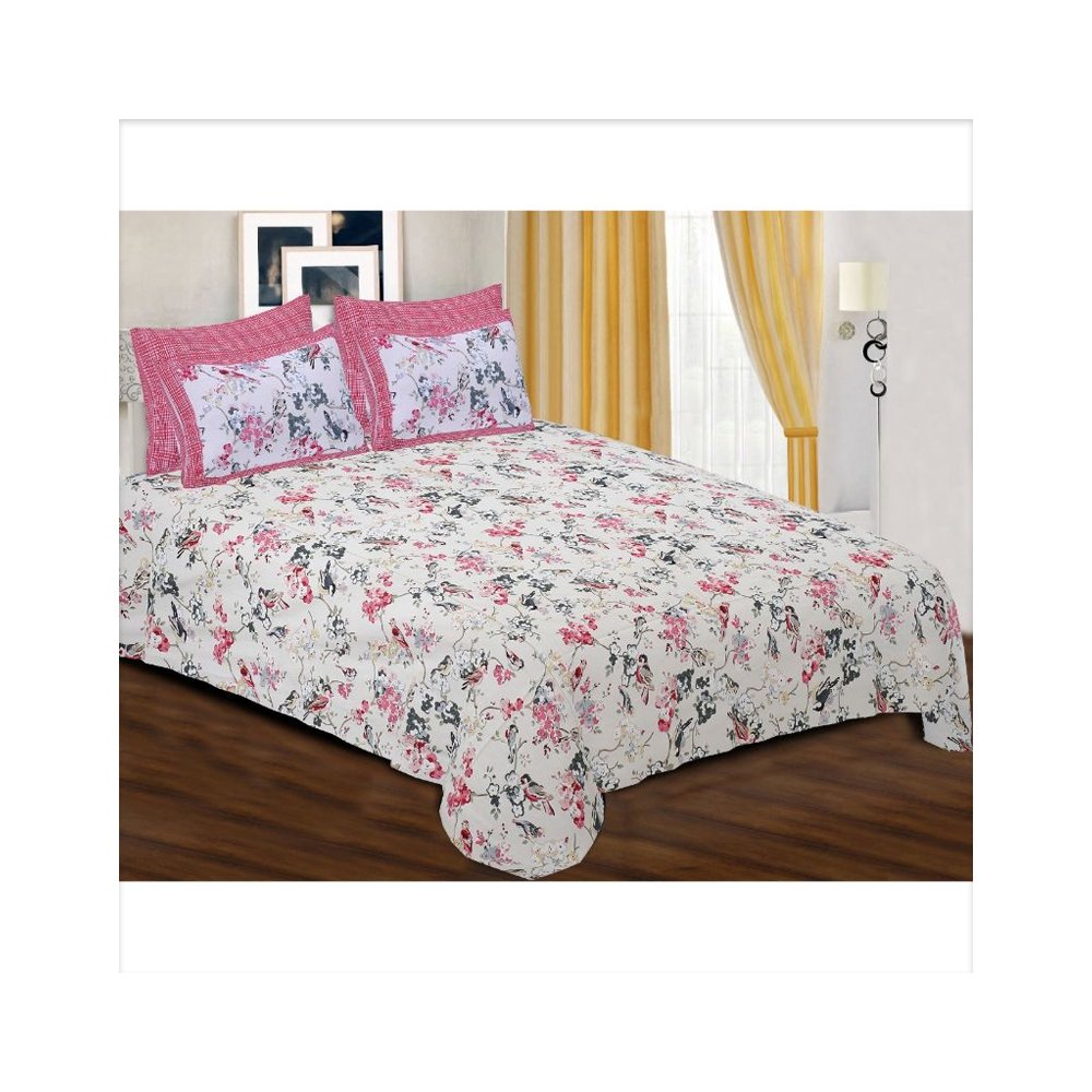 100% Soft Premium Cotton Bedsheets Snowy White Luxury Bedsheet With Matching Pillow Cases Floral Print Home/Hotel Bedding Sets