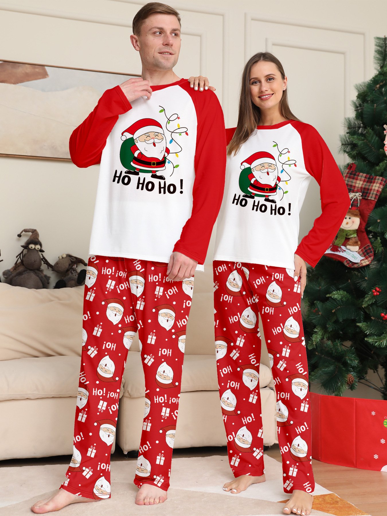 2024 Plus Size Cute Cartoon Printed Christmas Xmas PJs Sleepwear Set Fashionable Family Pajama Winter Soft Warm Matching