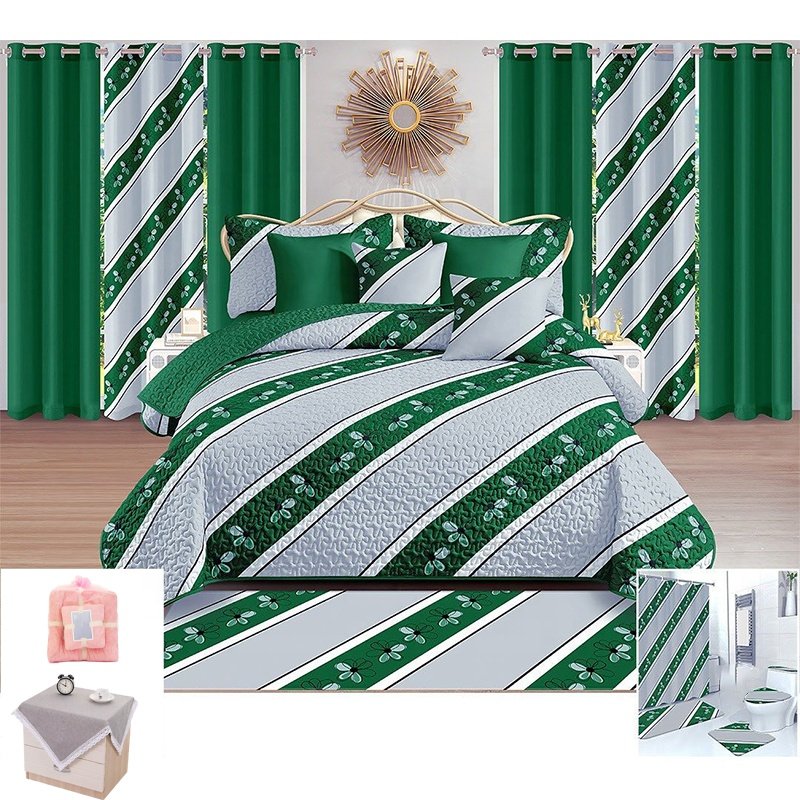 High Quality Printed Bedding Set with Matching King Size Curtains Bedspread and Flat Sheet for Wedding