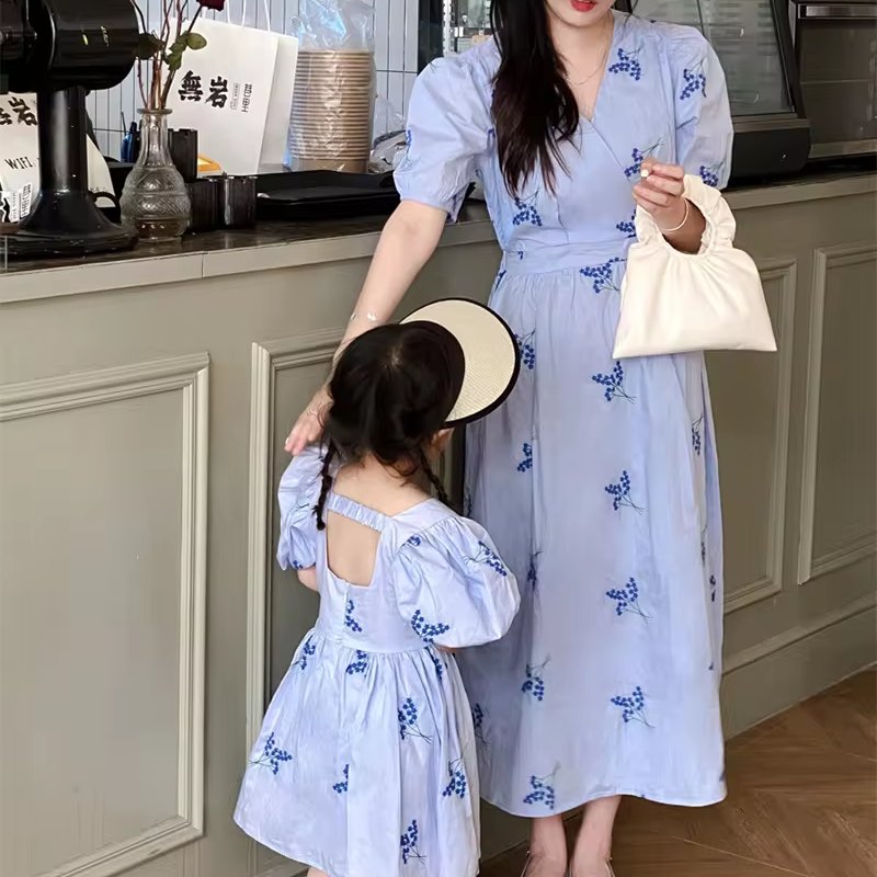 Custom New style Parent-child Summer Off Shoulder Mid Length Bohemian Dress Matching Family Clothes Mommy And Me Maxi Dress