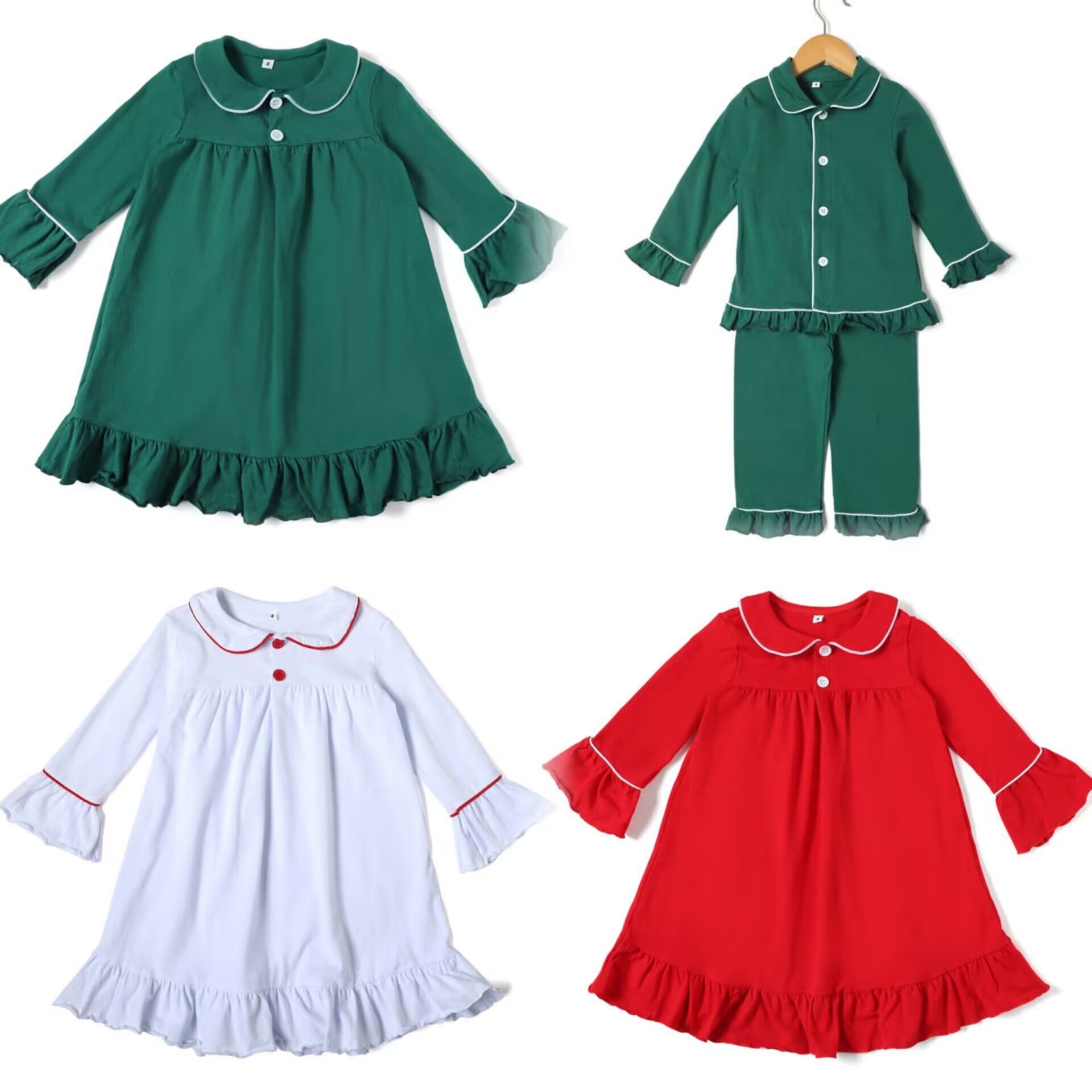 Christmas Monogram adult pajama sibling matching red holiday pyjamas set long sleeve matching nightgown baby pajamas