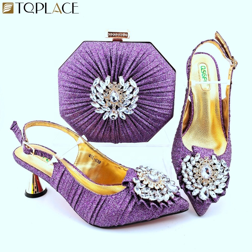 Top Quality Gold Color Shoes And Matching Bags Clutch Set African Shoes And Bag Sandals For Big Occasion Party
