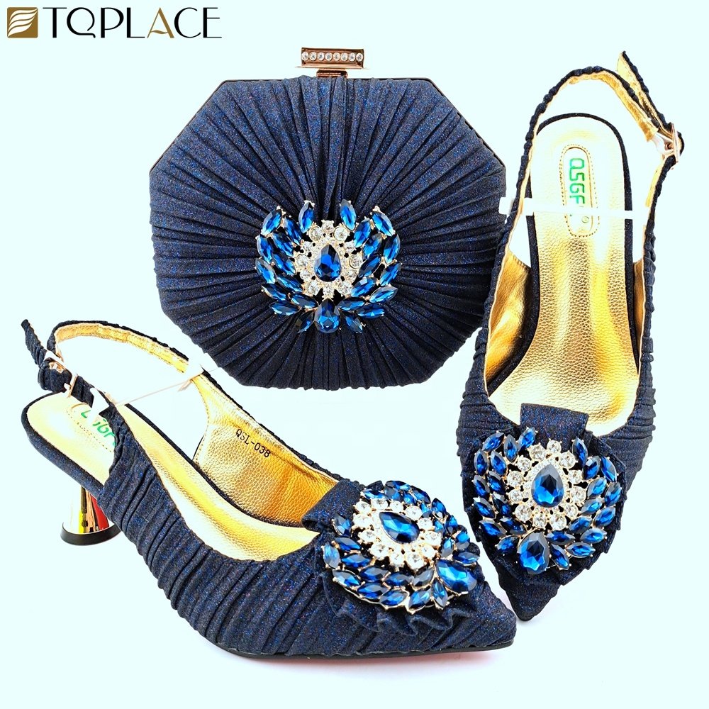 Top Quality Gold Color Shoes And Matching Bags Clutch Set African Shoes And Bag Sandals For Big Occasion Party