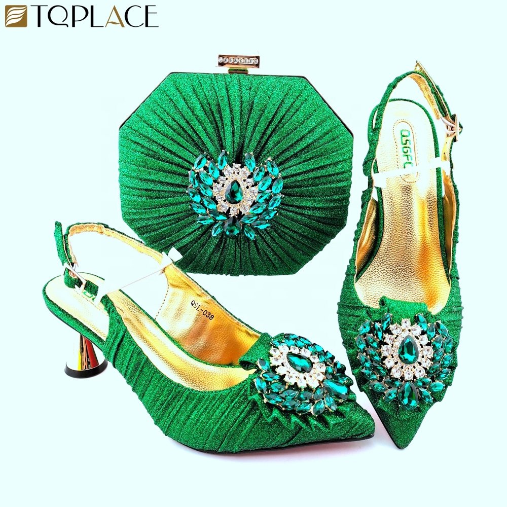 Top Quality Gold Color Shoes And Matching Bags Clutch Set African Shoes And Bag Sandals For Big Occasion Party