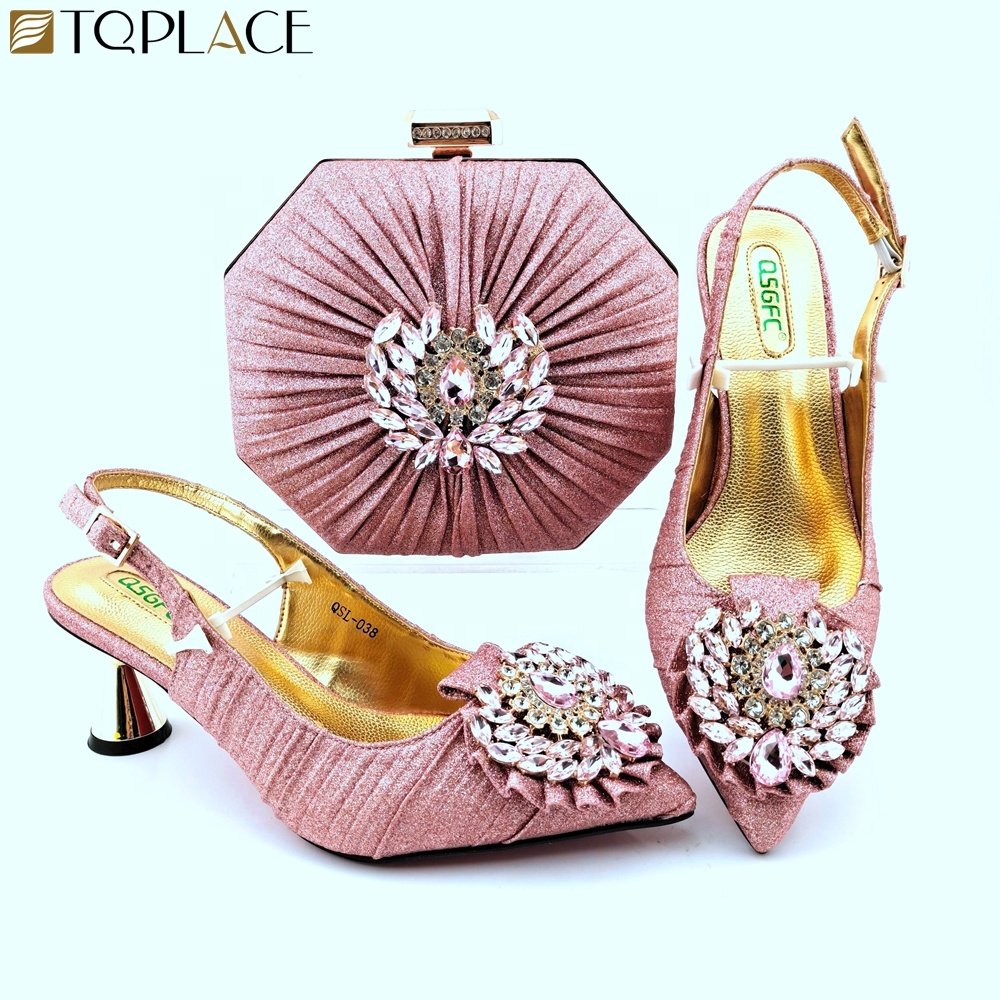 Top Quality Gold Color Shoes And Matching Bags Clutch Set African Shoes And Bag Sandals For Big Occasion Party
