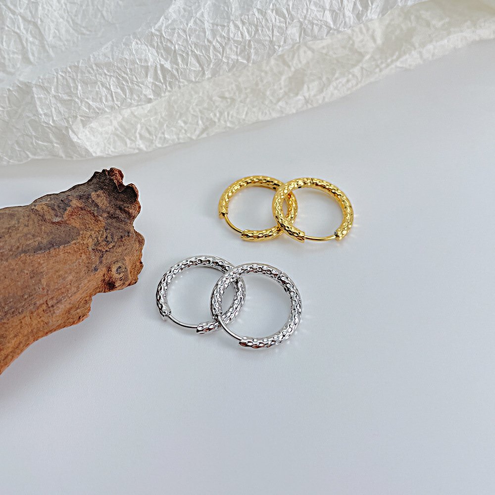 Pearl All-Match Stainless Steel Women's Wedding Ring Buckle Net Red Simple Design Multi-Size Titanium Steel Ear Earrings