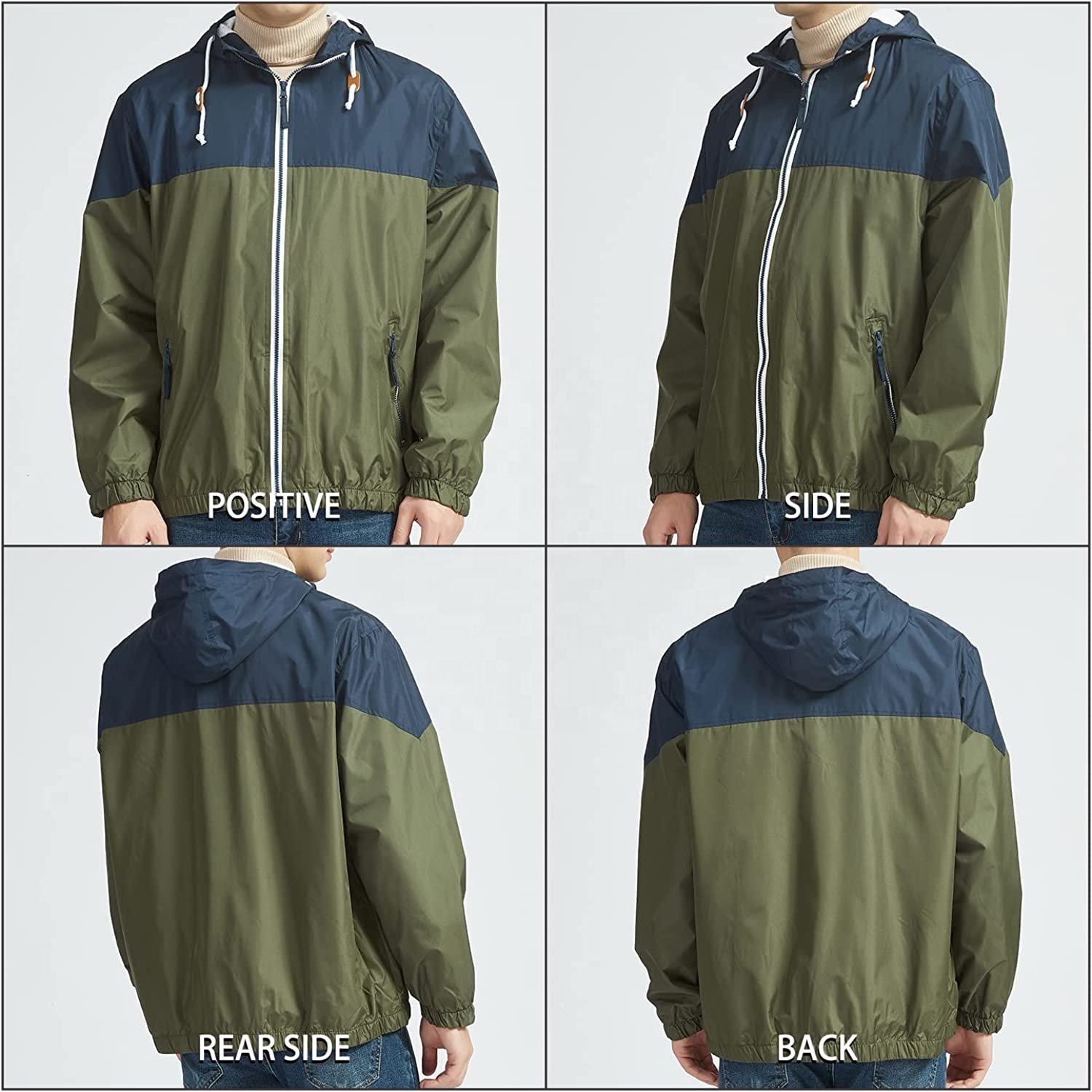 Breathable Men's Windbreak Jackets Running Sports Mesh Contrast Color Matching Hoodies Zip Up Outerwear Men Windbreaker Track