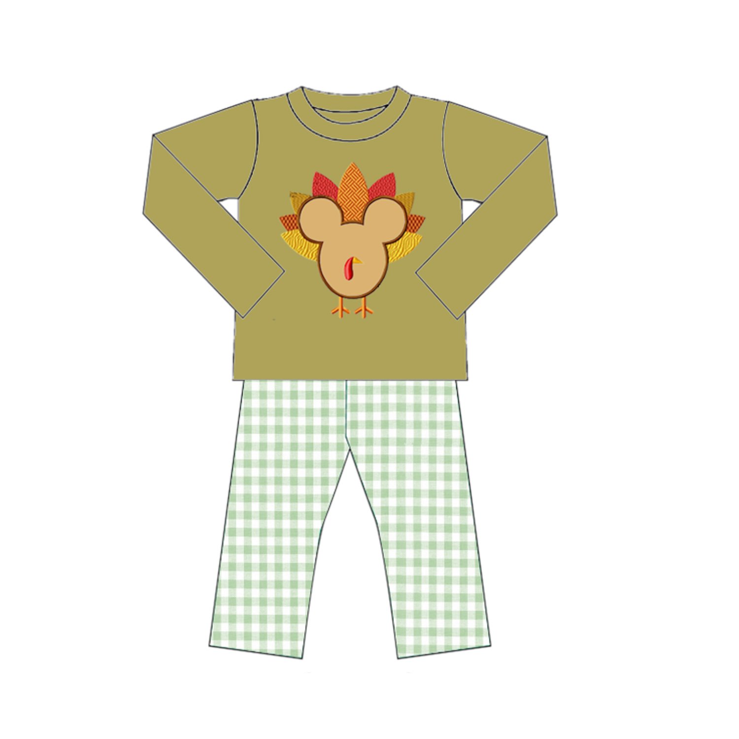 Kids Smocked Clothing Infant Baby Toddler Kids Sibling Matching Thanksgiving Plaid Turkey Embroidered Dress Outfit Romper