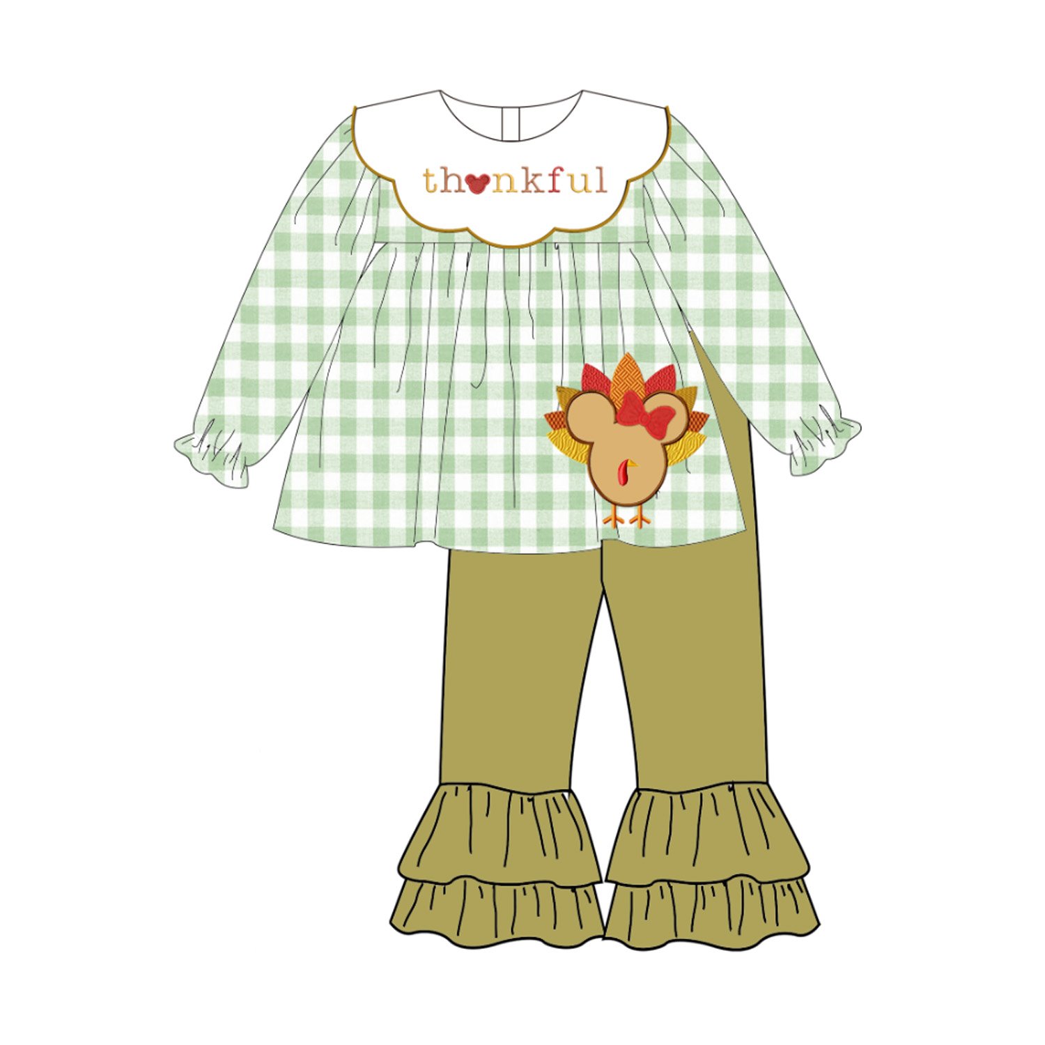Kids Smocked Clothing Infant Baby Toddler Kids Sibling Matching Thanksgiving Plaid Turkey Embroidered Dress Outfit Romper
