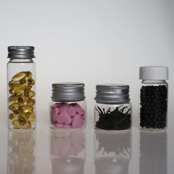 Custom Logo Clear Match Storage Jar 10ml 15cc Amber Glass Sample Vials Bottle With Aluminum Lid