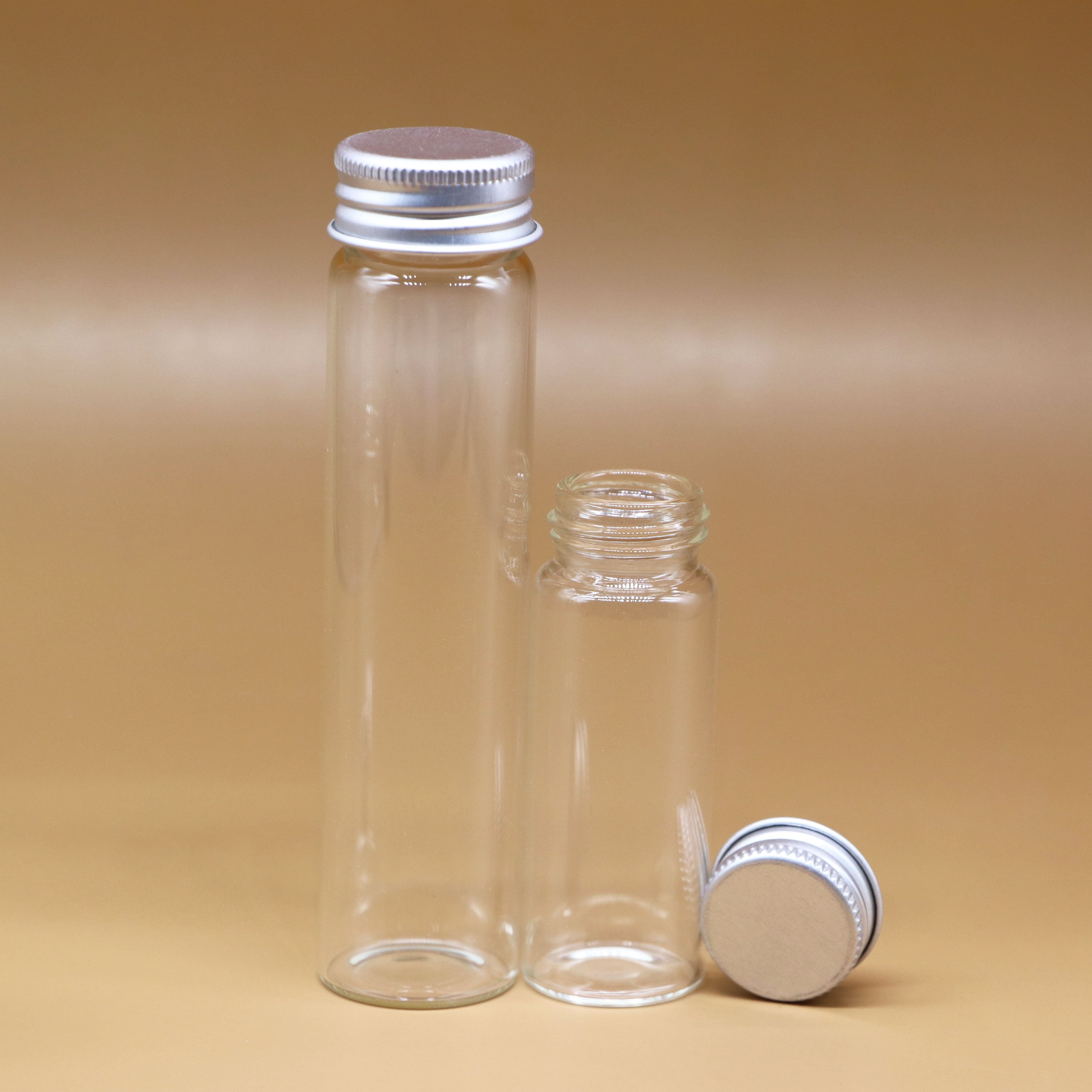 Custom Logo Clear Match Storage Jar 10ml 15cc Amber Glass Sample Vials Bottle With Aluminum Lid