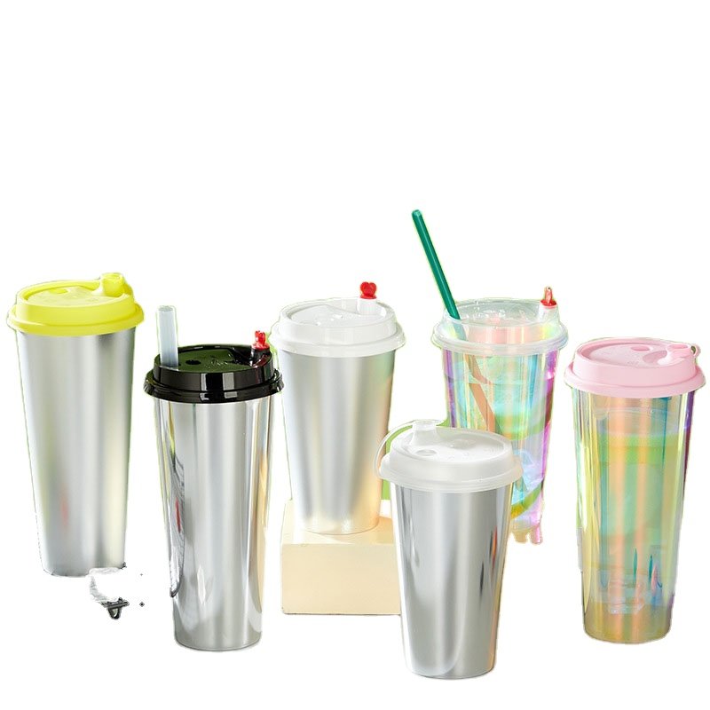Custom Rainbow Frosted Film Inner Stickering PP injection Plastic Holographic Film 12oz 16oz 24oz Hard Cup for bubble tea cup