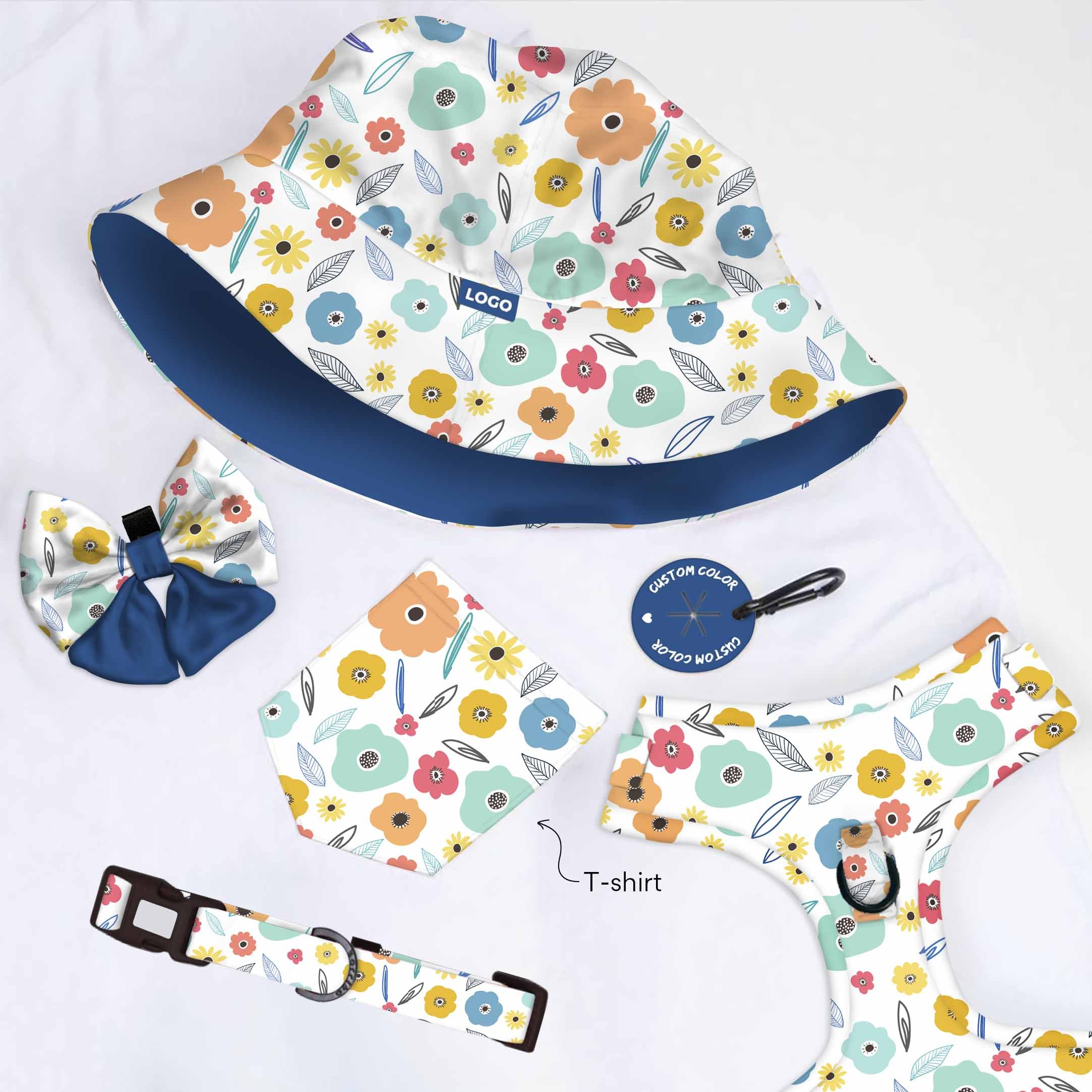 2024 Popular element hats and t-shirt matching pet dog harness new arrive 6 piece set and sailor dog bow
