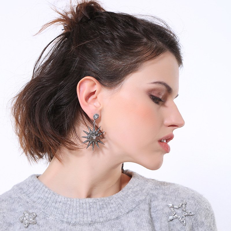 EM1110 Hot Sale Celestial Jewelry Crystal Pave Moon Crescent and Star Mismatched Miss Match Dangle Drop Stud Earrings for Women