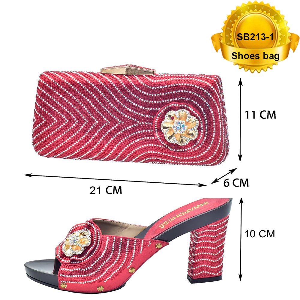 SB213 new arrival shoes bag set with stones beautiful italian shoes to match bag set Women party