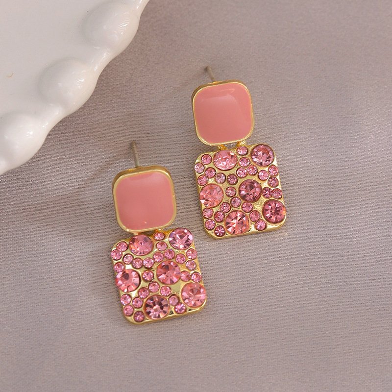 Retro Niche Simple Stud Bling Earring Korean Style All-match Earrings Square Earrings for Party