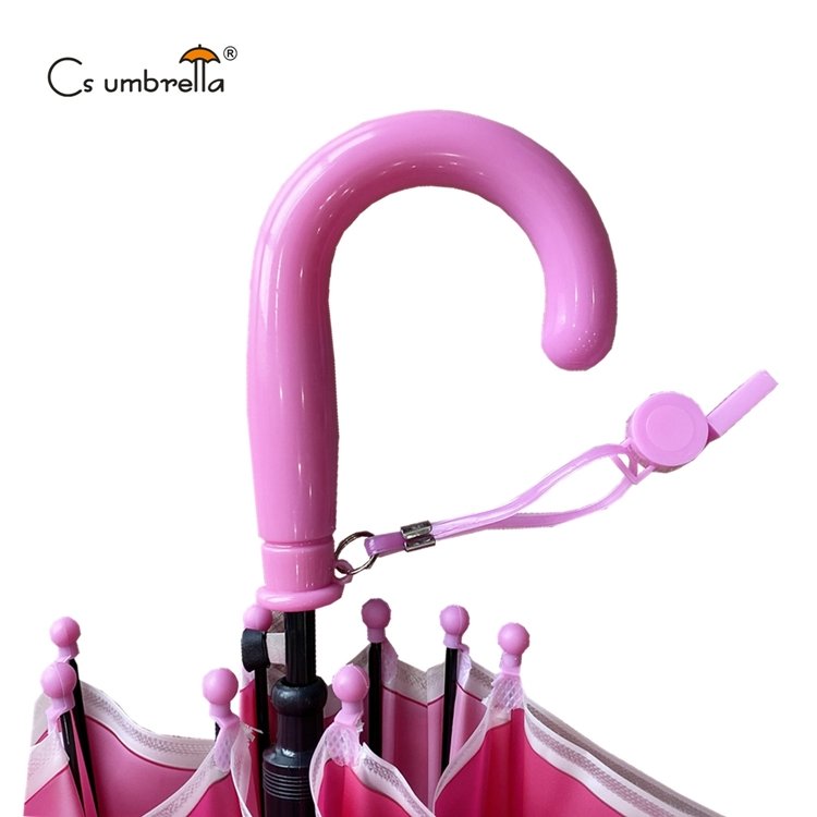 YS-6023 Factory Hot Sell Match color Handle Custom Cartoon Printing Straight POE Children Auto Open Umbrella With Whistle