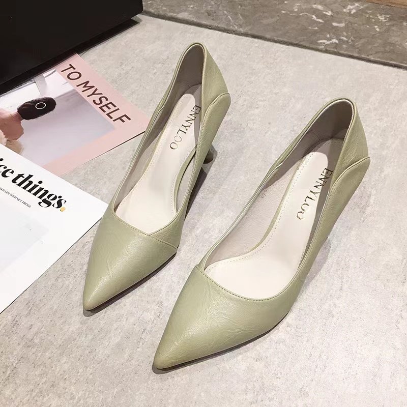 Professional Women's Formal Shoes Spring Summer Autumn New Fashion Soft Leather Stiletto with Toe Wedges Heel All-Match Shoe