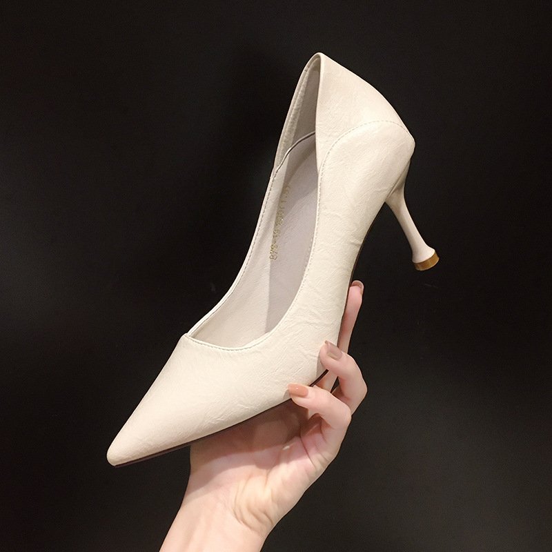 Professional Women's Formal Shoes Spring Summer Autumn New Fashion Soft Leather Stiletto with Toe Wedges Heel All-Match Shoe