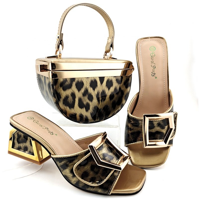 Gold Color Nigerian Shoes and Bags To Match Set Italian Women Wedding Shoes and Bags Sets with Shinning Crystal For Party