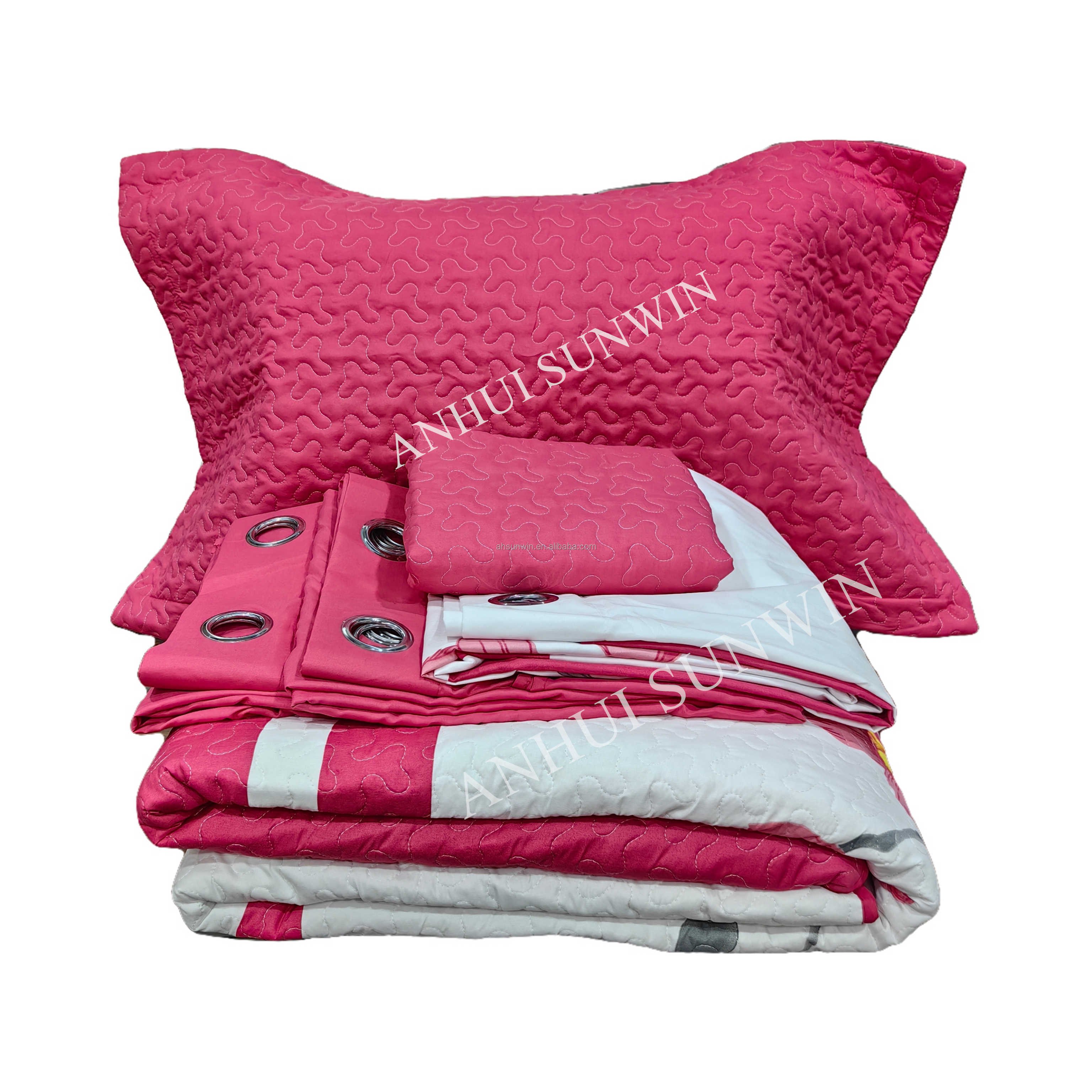 China Factory 24 pieces bed cover with curtains wholesale king size 24 pcs bed cover with matching bathroom set bedspread set