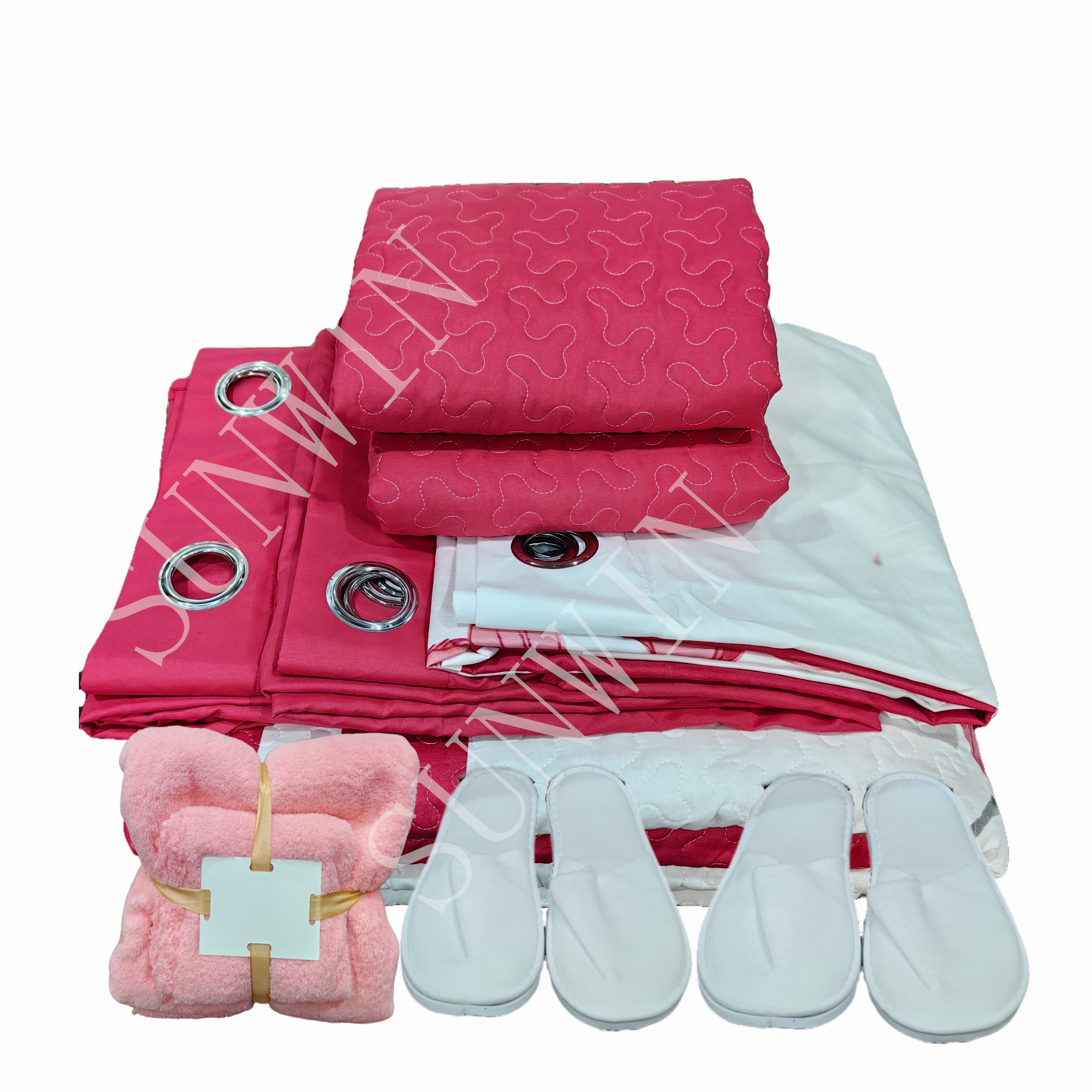 China Factory 24 pieces bed cover with curtains wholesale king size 24 pcs bed cover with matching bathroom set bedspread set