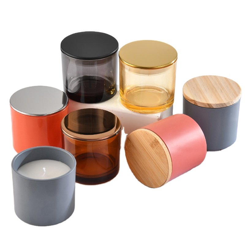 small volume black metal lid matched colorful glass candles holder used for candle making us ornament