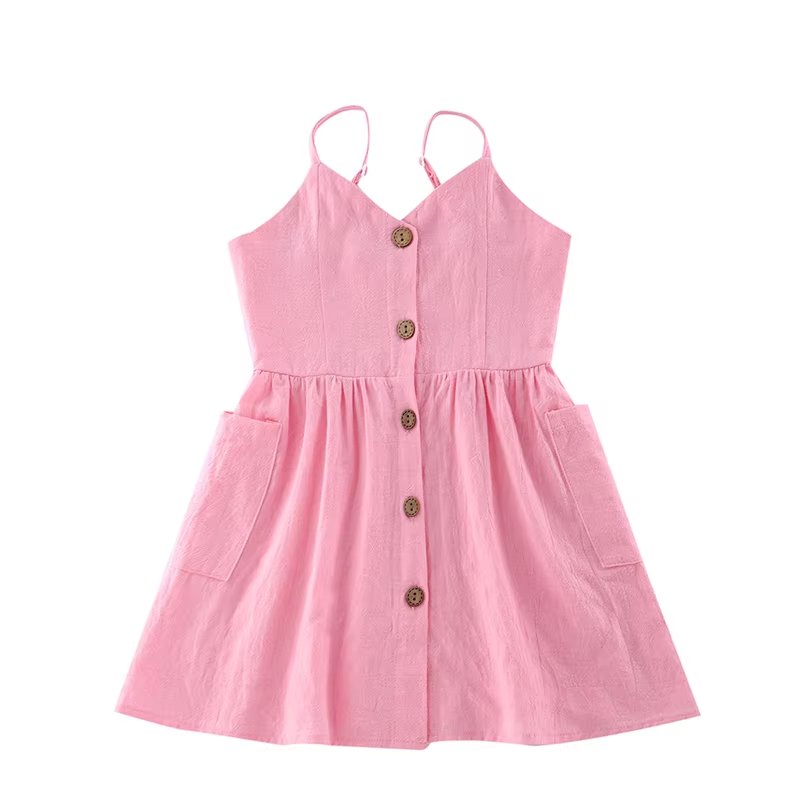 2023 Cotton Women Girls Strapless Button Dress with Pocket Baby Overall Rompers Family Matching Outfits Mommy and Me Clothes