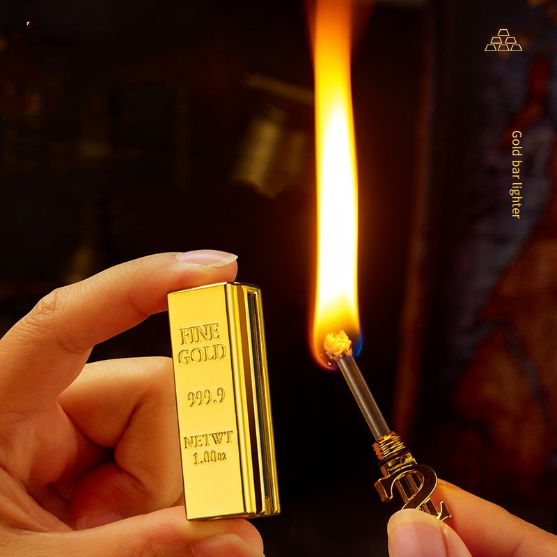 Wholesale Creative Gold Bar lighter Vintage kerosene lighter matched with metal key chain