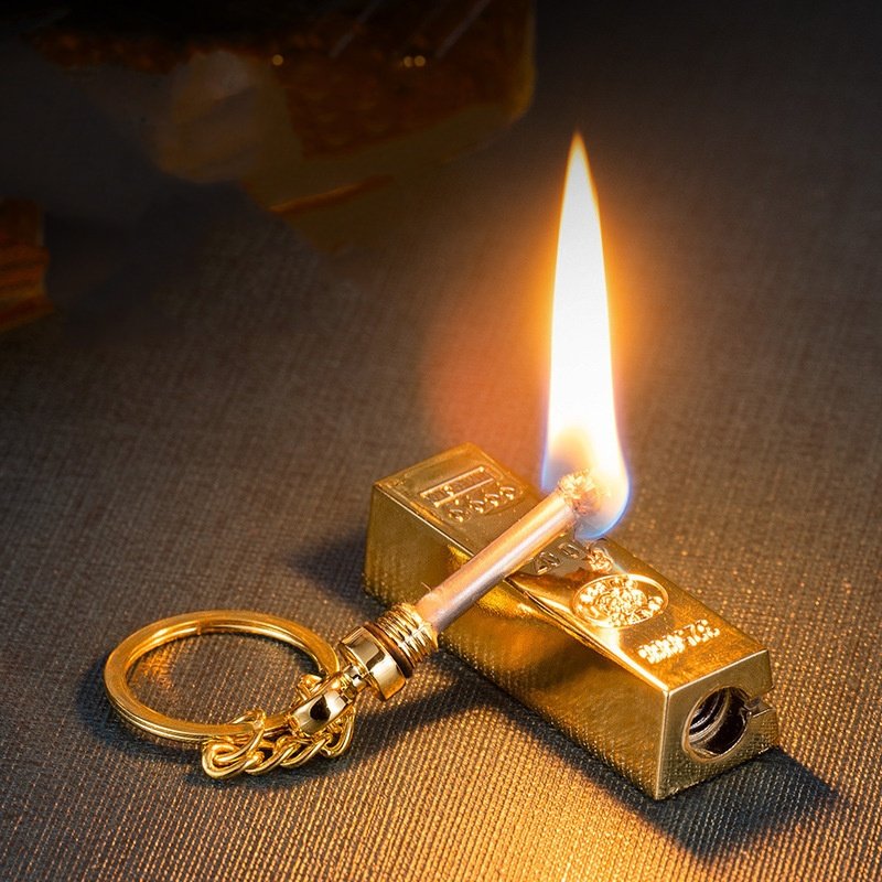 Wholesale Creative Gold Bar lighter Vintage kerosene lighter matched with metal key chain