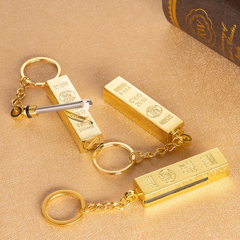 Wholesale Creative Gold Bar lighter Vintage kerosene lighter matched with metal key chain