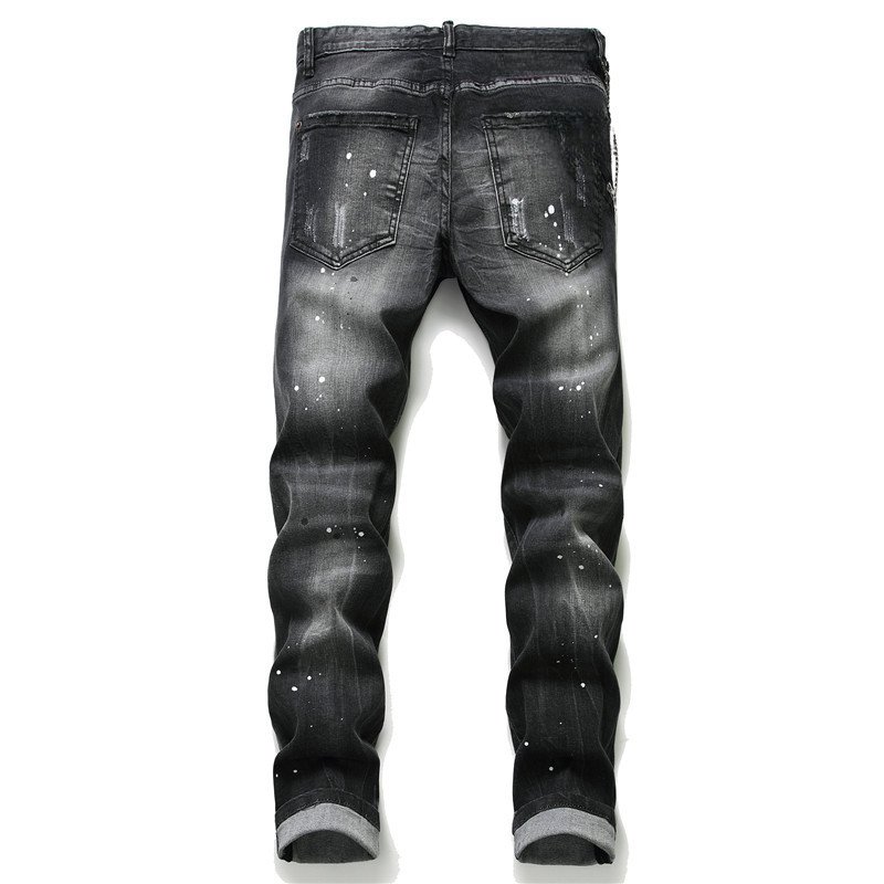 New hot-selling paint hole wild European version maple leaf personalized new jeans men are suitable for daily matching