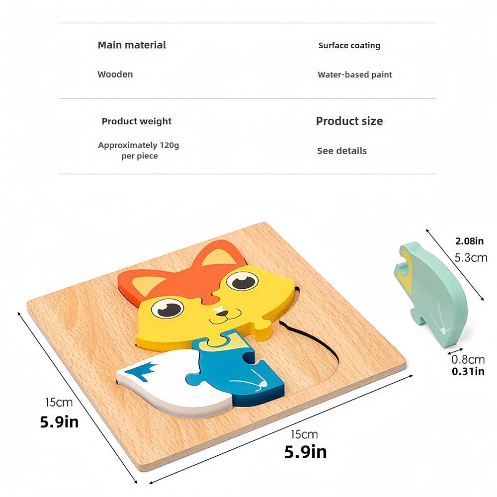 3D Cartoon Animal Jigsaw Puzzles for Kids Toddlers Wooden Montessori Educational Matching Toys Preschoolers