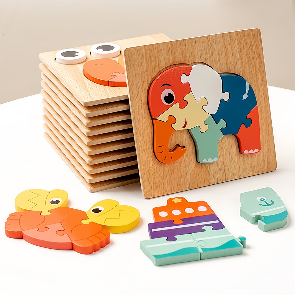 3D Cartoon Animal Jigsaw Puzzles for Kids Toddlers Wooden Montessori Educational Matching Toys Preschoolers