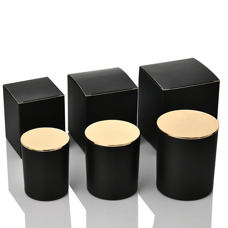 matched gold and silver metal lid matte white and black scented glass candle holder used for candle making as ornament
