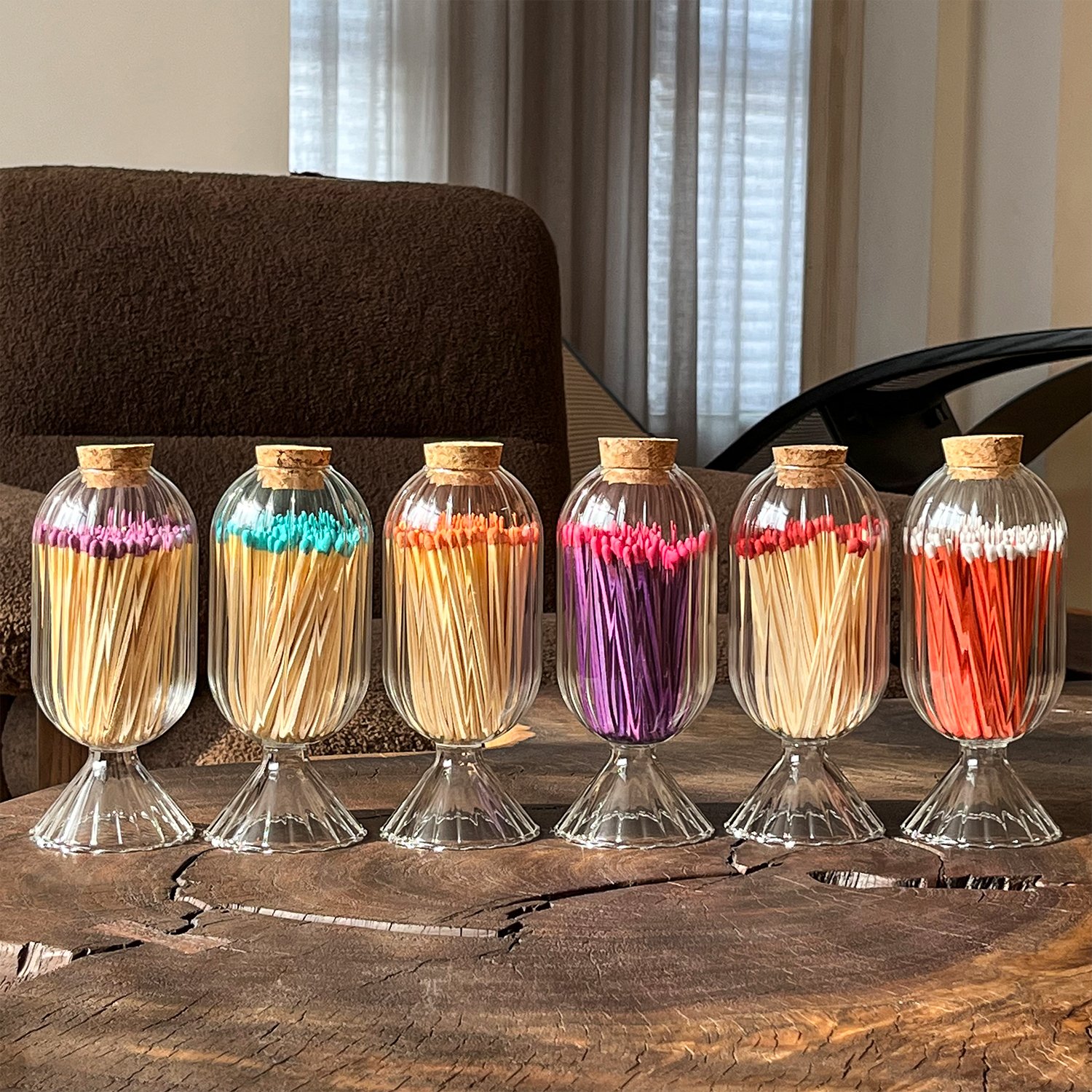 Wholesale Customized Wedding Safety Matches Decorative Custom Logo Long Wooden Stick Glass Cloche Bottle Of Matches Strike