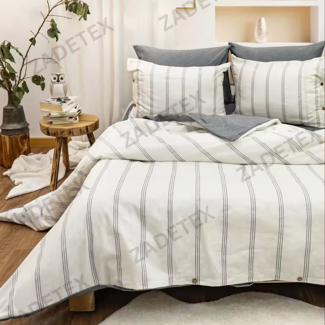 Modern King Queen Size Duvet Cover Set Durable Hypoallergenic Easy Clean Breathable Jacquard Stripes Colorful Printed Design