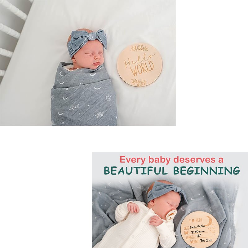 100% Organic Cotton Muslin Swaddle Blanket Set Matching Hat/Bow New Born Blanket Wrap
